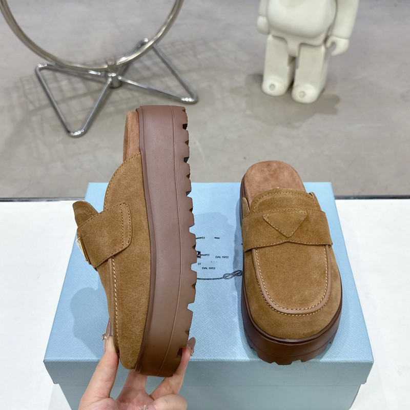 Designer Suede Platform Mules Fashion Crochet Flatform Scuffs Mules Classics Padded Nappa Slipper Lersure Shearling Outdoor Baotou Mule Slipper Size 35-40