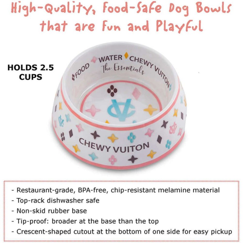Dog Bowls and Placemats set Designer Dishwasher Safe Food Grade Non-Skid BPA-Free Malamine Bowls and Durable EVA Feeding Placemats with Fun Brand Parody Designs