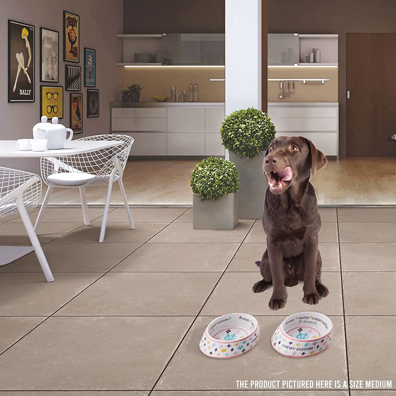 Dog Bowls and Placemats set Designer Dishwasher Safe Food Grade Non-Skid BPA-Free Malamine Bowls and Durable EVA Feeding Placemats with Fun Brand Parody Designs