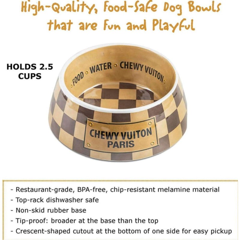 Dog Bowls and Placemats set Designer Dishwasher Safe Food Grade Non-Skid BPA-Free Malamine Bowls and Durable EVA Feeding Placemats with Fun Brand Parody Designs