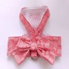 Designer Dog Harness with Bow Knot No Pull Pet Classic letter pattern Harness with D-Ring Soft Mesh Dog Dress Escape Proof Princess Puppy Harness for Small Dogs Cats