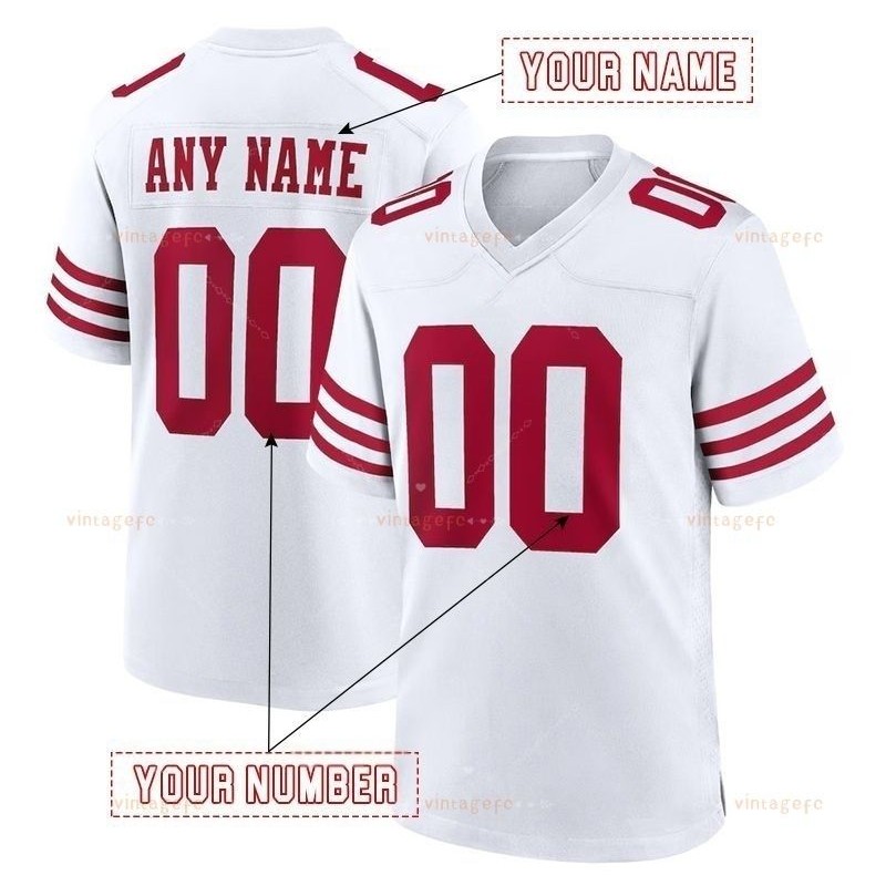 Mens Custom Football 2025 Rivalries Jersey Brock Purdy George Kittle Fred Warner Christian McCaffrey Jones Deommodore LenoirCompetitive version jersey 111 This