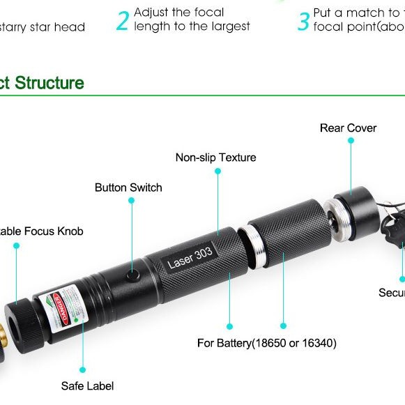 New Laser Pointers 303 Green Laser Pointer Pen 532nm Adjustable Focus & Battery And Battery Charger EU US VC081 0.5W SYSR