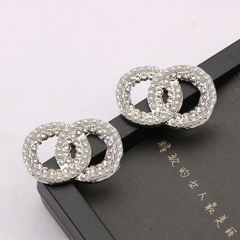 8045 Plated 925 Silver Luxury Brand Designers Letters Stud Geometric Famous Women Round Crystal Rhinestone Pearl Earring Wedding White Pendant Earring Diamond
